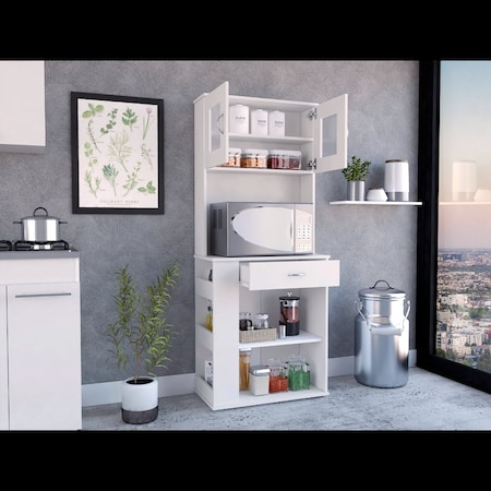 Tuhome Capienza Pantry Cabinet, Two Shelves, Double Door, One Drawer, Three Side Shelves, White ALB6481